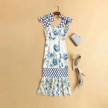 

Summer Dresses 2020 Fashion New Flowers Print Trumpet Mermaid Dress Sexy Spaghetti Strap Vestidos