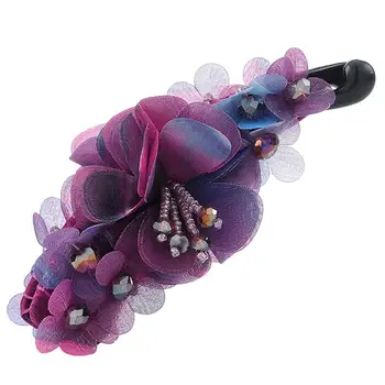 

1PC Fabric Flowers Beads Banana Hair Clip Ponytail Holder Hair Accessories for Women Girls (Purple)