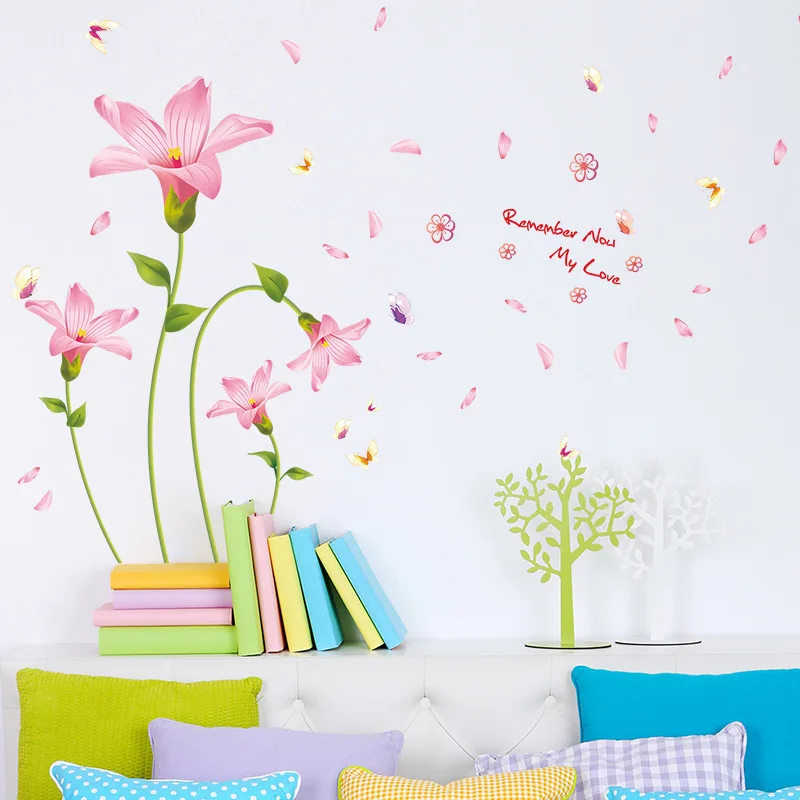 Pink Flower Wall Stickers Creative DIY Living Room Wall Beautify Decorative Stickers PVC Removable Waterproof XL8242