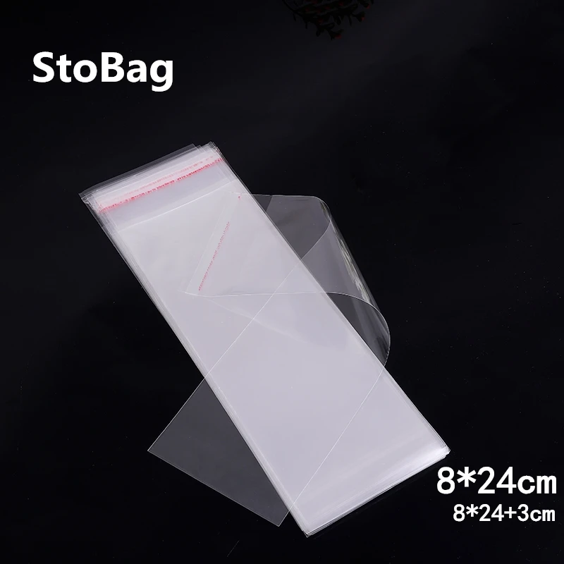 StoBag 500 шт. 8*24 см прозрачные самоклеящиеся пластиковые пакеты