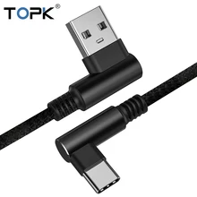 TOPK 1 м 90 градусов 3 А Быстрая зарядка usb type C кабель l-образный Быстрая зарядка type-C кабель для мобильного телефона samsung huawei Xiaomi