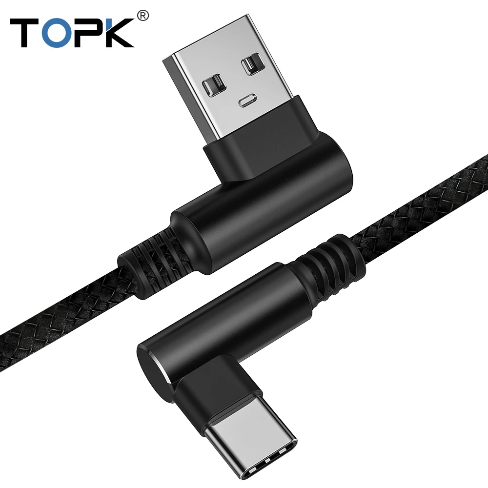 Topk 1m 90 Degree 3a Quick Charge Usb Type C Cable Lshape Fast