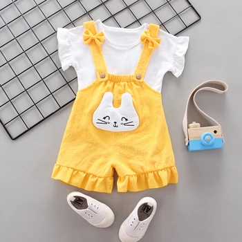 

2 PCS Girls Cartoon Outfits Infant Baby T-shirt Bib Pants For Summer Toddler Baby Girls Clothes Set Kids Tracksuit Clothing Sets