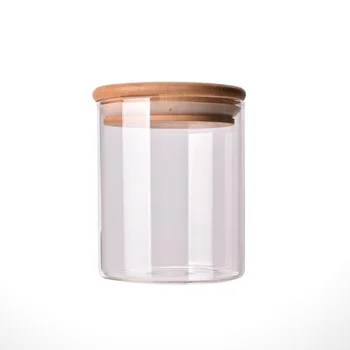

Sealed Glass Jar with Bamboo Wooden Lid Grain Canister Food Storage Container for Loose Tea Coffee Bean (550ml)
