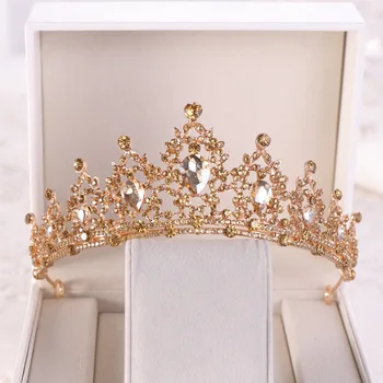 

New Baroque Gold Champagne Crystal Bridal Tiaras Crown Rhinestone Pageant Diadem Veil Tiara Headbands Wedding Hair Accessories