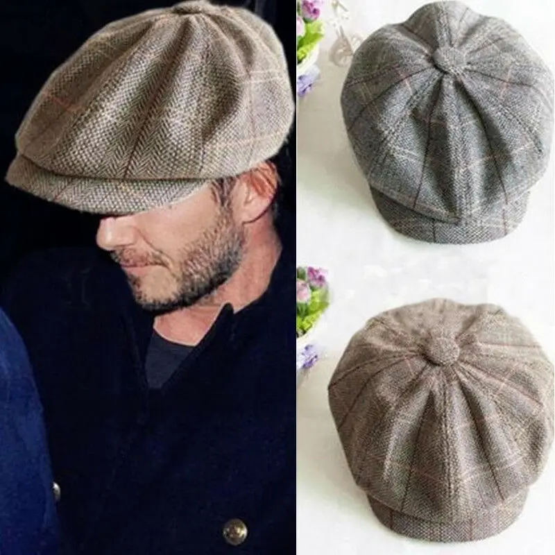

Newsboy Cap Men Octagonal Plaid Spring Vintage Newsboy Cap Men Octagonal Hat Casual Navy Plaid Spring New Korean Painters Beret