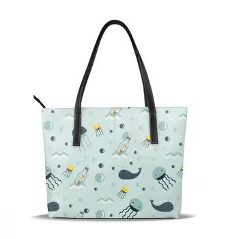 

NOISYDESIGNS Cartoon Underwater animals Printing Handbags for Women Girl Shoulder Bag Ladies Femme Shopping Bag PU Leather