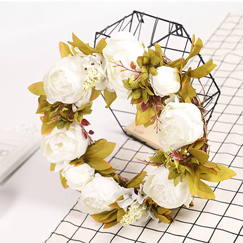 

Artificial Peony Flower Wreath for Home Garden Wall Front Door Window Hanging Flower Garland Wedding Decoration Floral
