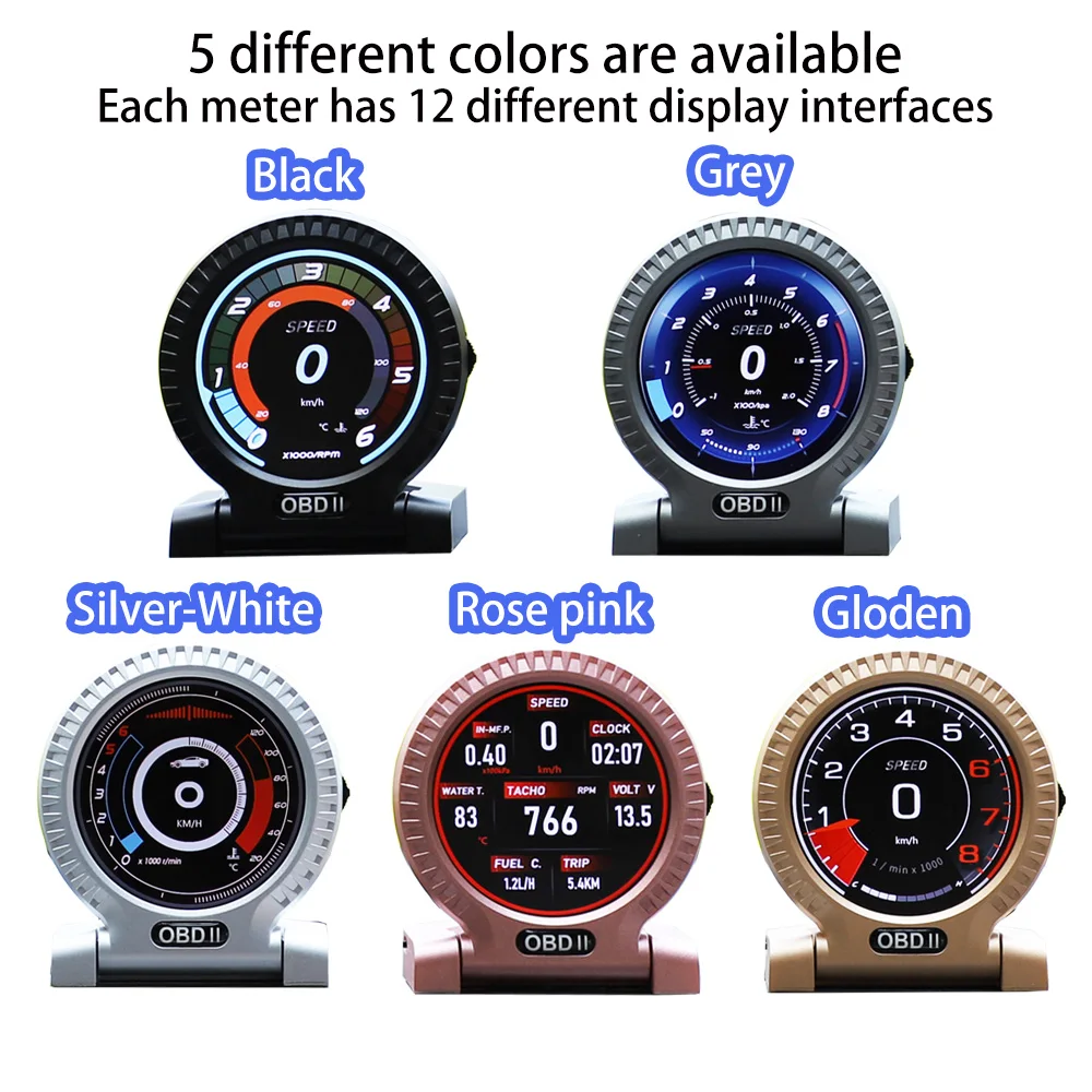 US $81.18 2021 Newest OBD2 LCD Gauge OnBoard Computer Car Dashboard Head Up Display Digital Meter Security Alarm Water Oil temp RPM Clock