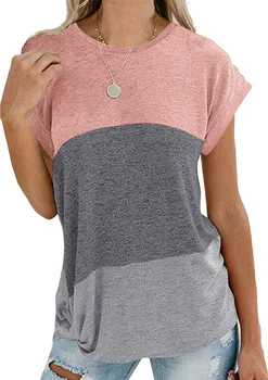 

Hot Selling 2020 Spring-Summer-Short Sleeved Pullover Loose-Fit Top European And American-Style O Neck Crew Neck Color Panel Kin