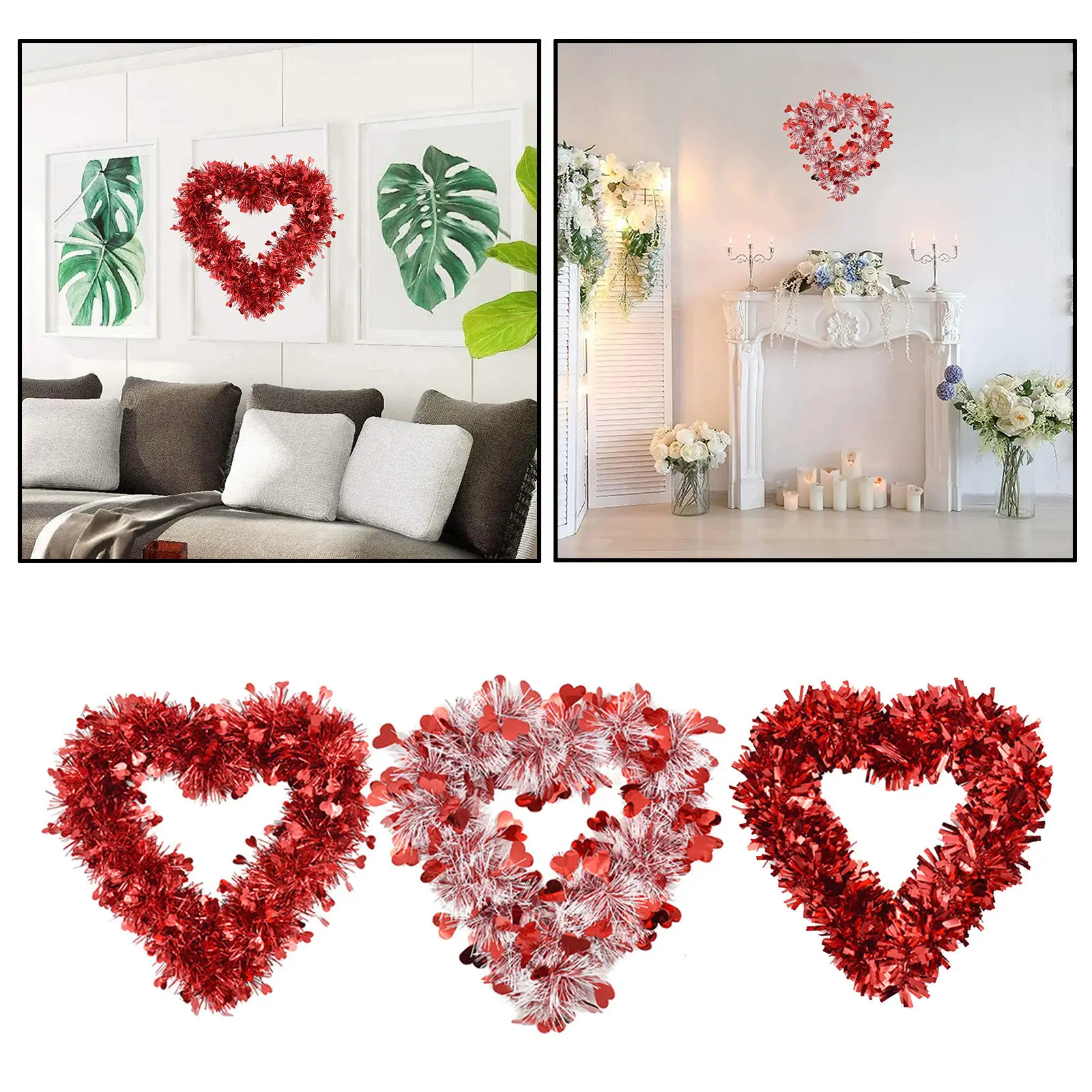 Red Valentine Heart Wreaths Heart Shaped Wreaths Hanging Valentines Day  Wreaths Decorations for Wedding Birthday Party Front Door Wall Window  Mantel