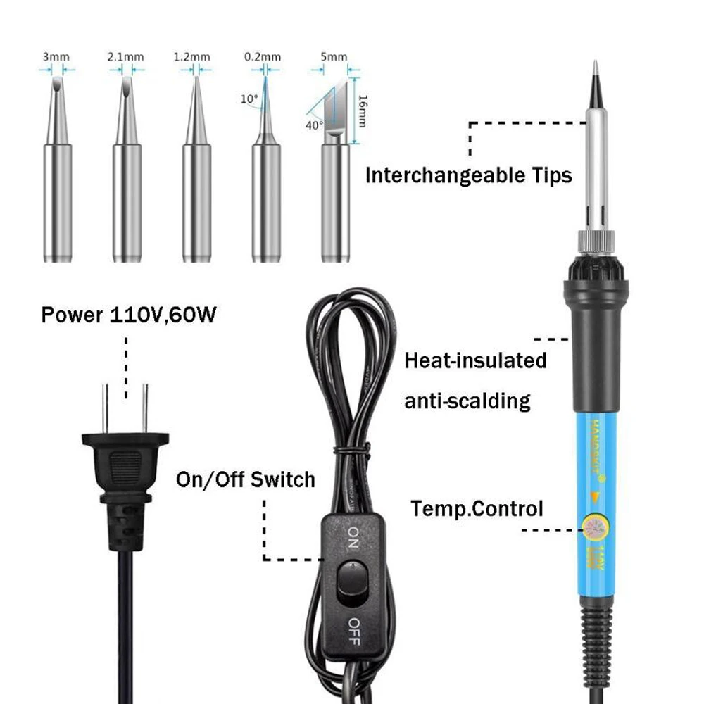 60 Вт Электрический паяльник Комплект с регулируемой температурой сварочный Утюг EU/US многофункциональная Пирография