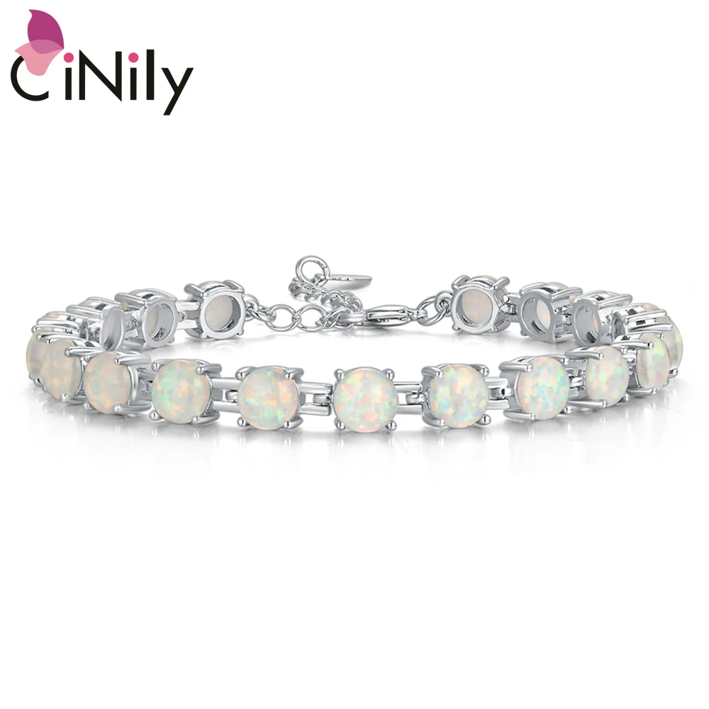 

CiNily 925 Sterling Silver Round Fire Opal Stone Bracelet Silver Bohemia Boho Spring Jewelry Anniversary Gifts Girl Woman