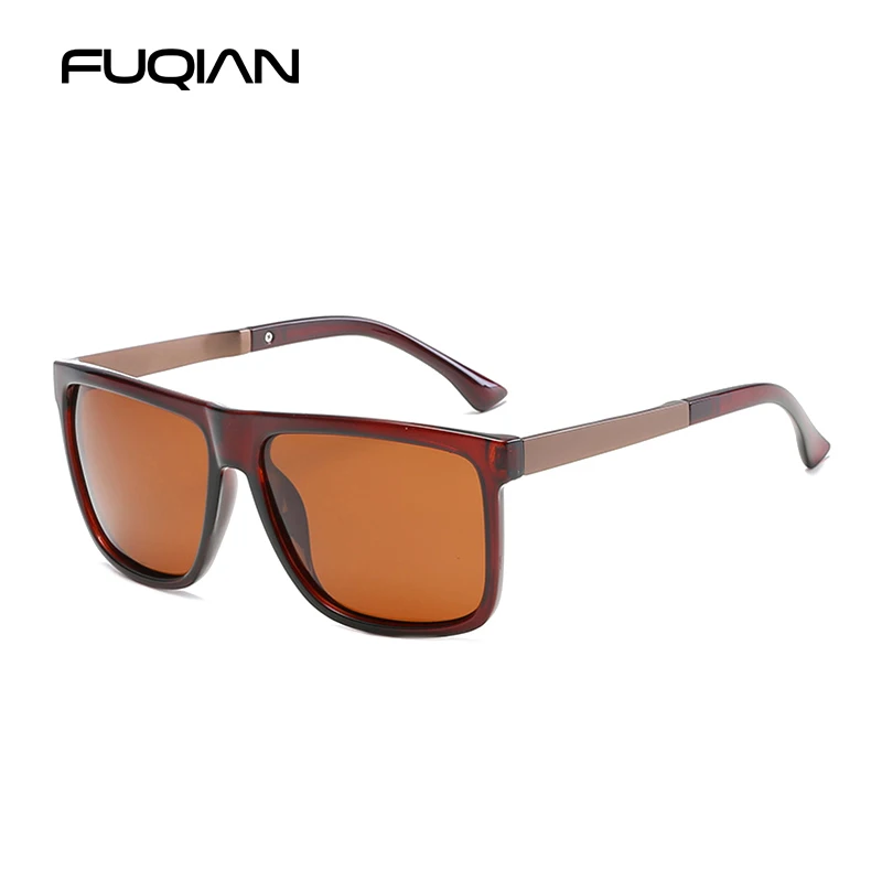 FUQIAN фирменный дизайн Модные поляризованные мужские солнцезащитные очки ретро квадратные пластиковые мужские солнцезащитные очки дешевые уличные очки UV400 - Цвет линз: Tea Tea
