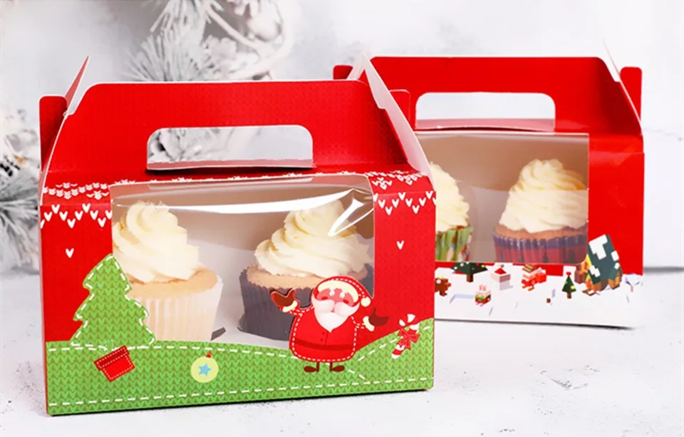 JO жизни 10 шт. рождественского кекса десерт упаковка, подарочные пакеты с ручным прозрачной крышкой