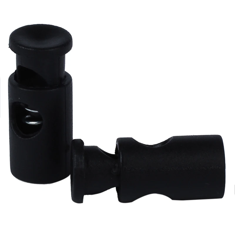 Black Plastic Toggle Spring Stop Single Hole Rope Cord Locks 20 Pcs