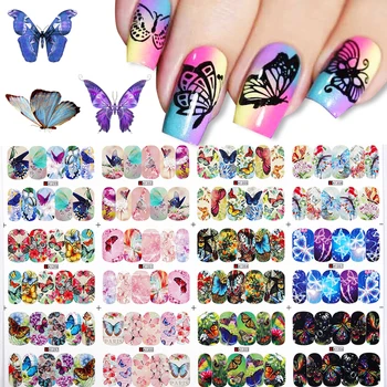 

12 Patterns Big Sheet Water Decal Butterfly Flower Mixed Patterns Colorful Nail Transfer Stickers Nail Art DIY Decoration