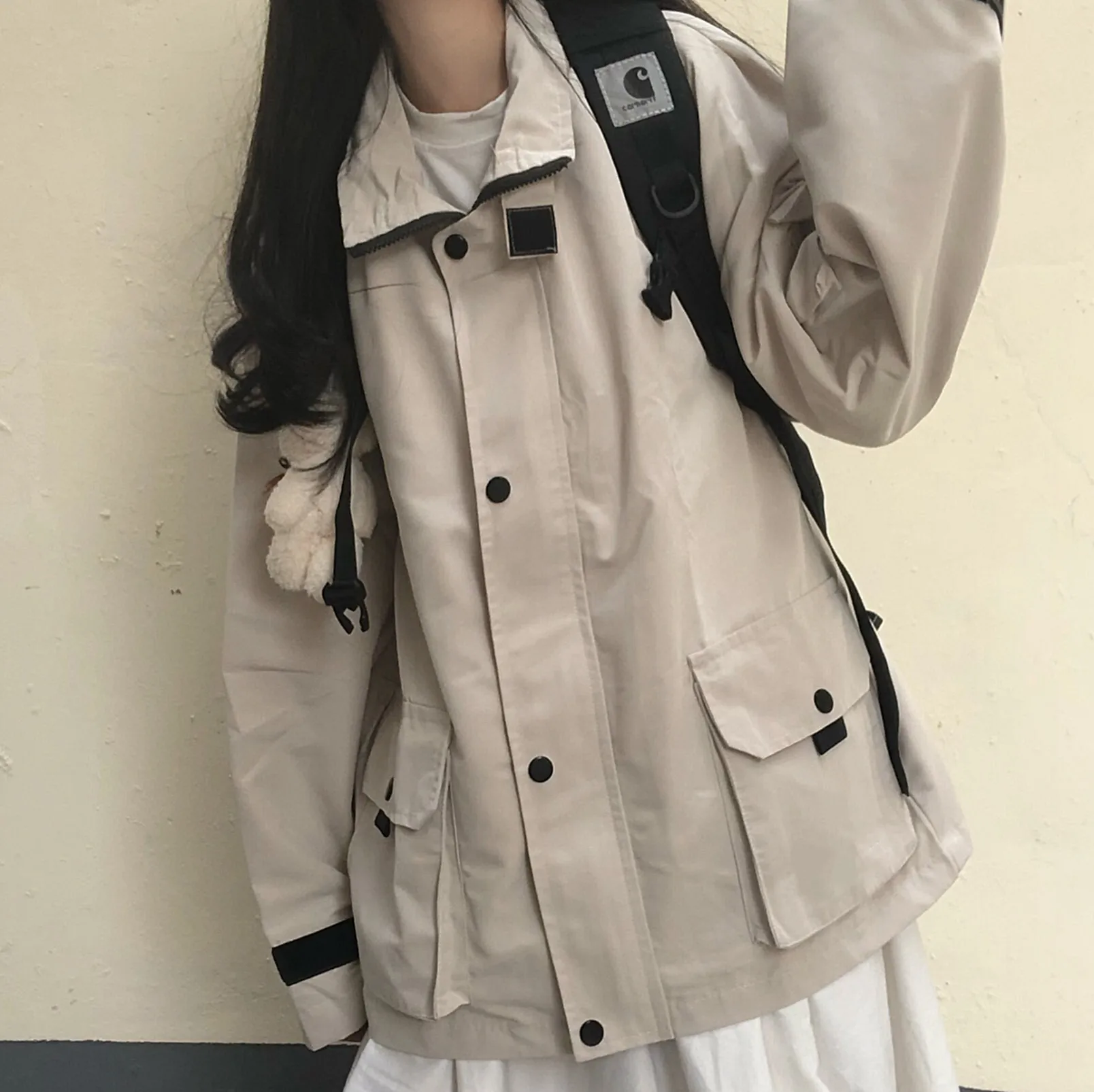 Neploe Harajuku, утолщенная Женская Куртка карго, Осень-зима, корейское пальто большого размера,, средней длины, BF, стиль сафари, верхняя одежда, 55763