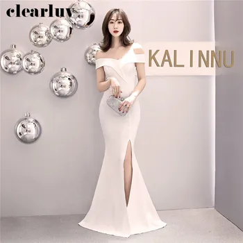 

Evening Dress Long High Split Party Gown DX334 2020 New Plus Size Elegant Robe De Soiree Off Shoulder Formal Mermaid Prom Dress