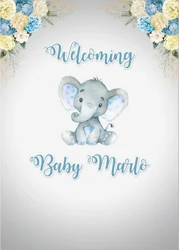 

5x7FT Welcome Baby Show Shower Party Color Flowers Elephant DIY Custom Photo Studio Backgrounds Backdrops Vinyl 150cm X 220cm