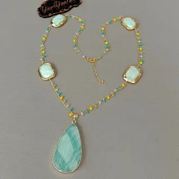 

Colorful Crystal Chain Necklace Peruvian Gems Stone Bezel set Pendant