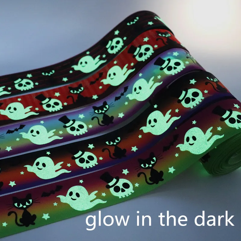 

5 Yards 1.5'' 38MM Glow In The Dark Halloween Printed Grosgrain Ribbons For Hair Bows DIY Handmade Materials Y19091001