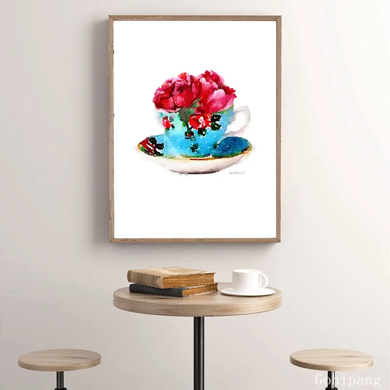 Vintage-Teacup-With-Peony-Posters-and-Prints-Watercolor-Shabby-Chic-French-Country-Home-Kitchen-Art-Canvas (2)