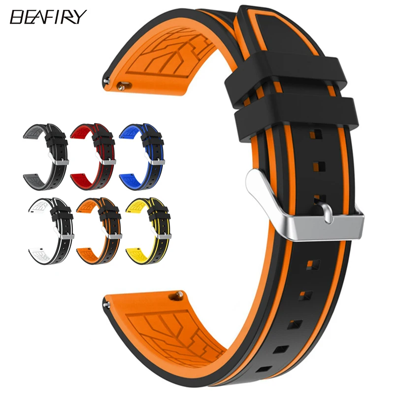 

BEAFIRY Soft Silicone Rubber Quick Release Watch Band Strap 20mm 22mm 24mm Waterproof Watchband sport black orange blue grey