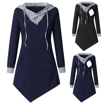 

Pregnant Clothes Plus Size Women Pregnant Nursing Maternity Long Sleeve Solid Top Irregular Pullover Hooded embarazada A2
