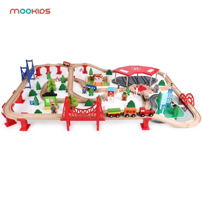 

Mookids diy assembled toys wooden track 140 pieces set small train Toys puzzle intelligence development Children's puzzle