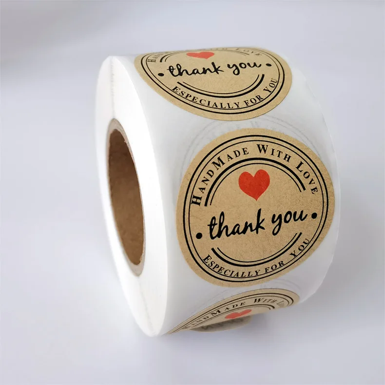 500Pcs/Roll Rolled Kraft Paper Sealing Sticker Self-adhesive Baking Gift Crafts Handmade Stationery |