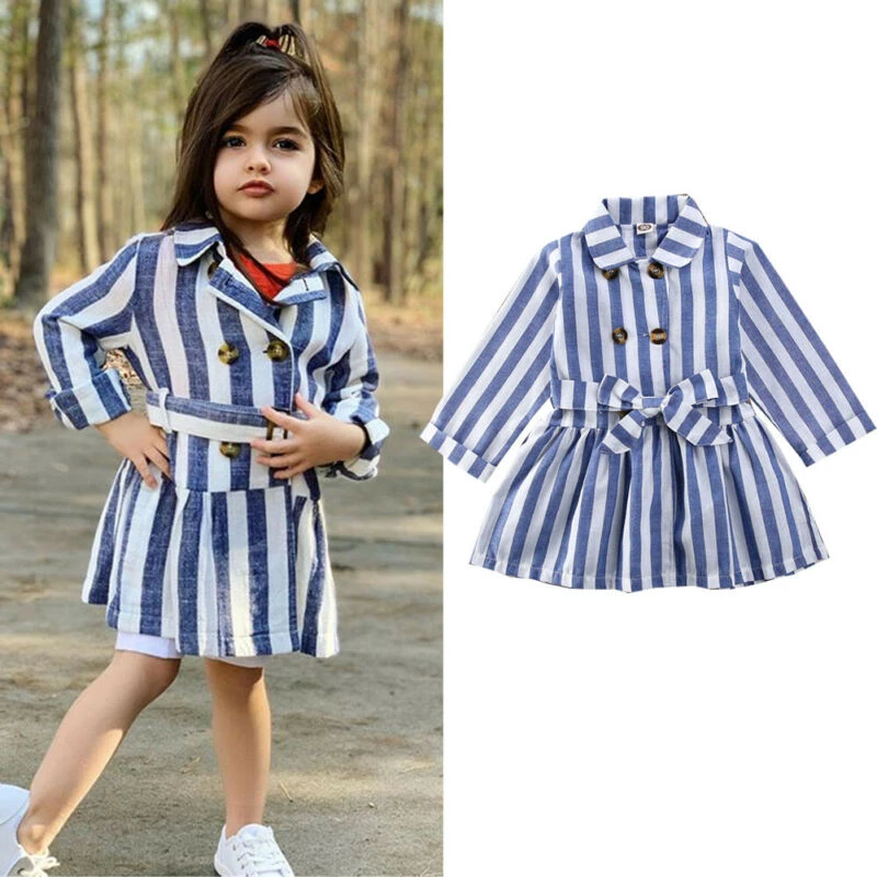 2 7 Ans Enfant En Bas Age Enfant Bebe Fille Robe Vetements Coupe Vent Robe Bleu Raye Printemps Automne Robe Pour Filles Outwear Aliexpress