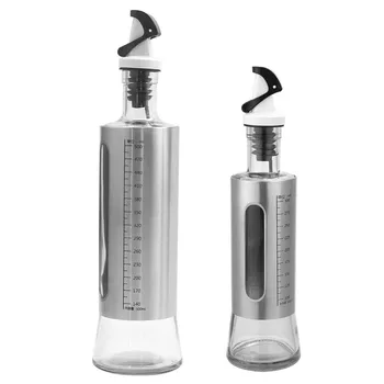 

Olive Oil Vinegar Bottle Set Stainless Steel Container Dispenser With Scale No-Drip Cruet Bottle With Funnel and Auto Nozzle