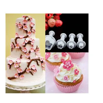 

2016 Hot Sale 4Pcs/Set Plum Flower Plunger Fondant Mold Cutter Sugarcraft Cake tools Decorating Christmas Cake Decorating Tools