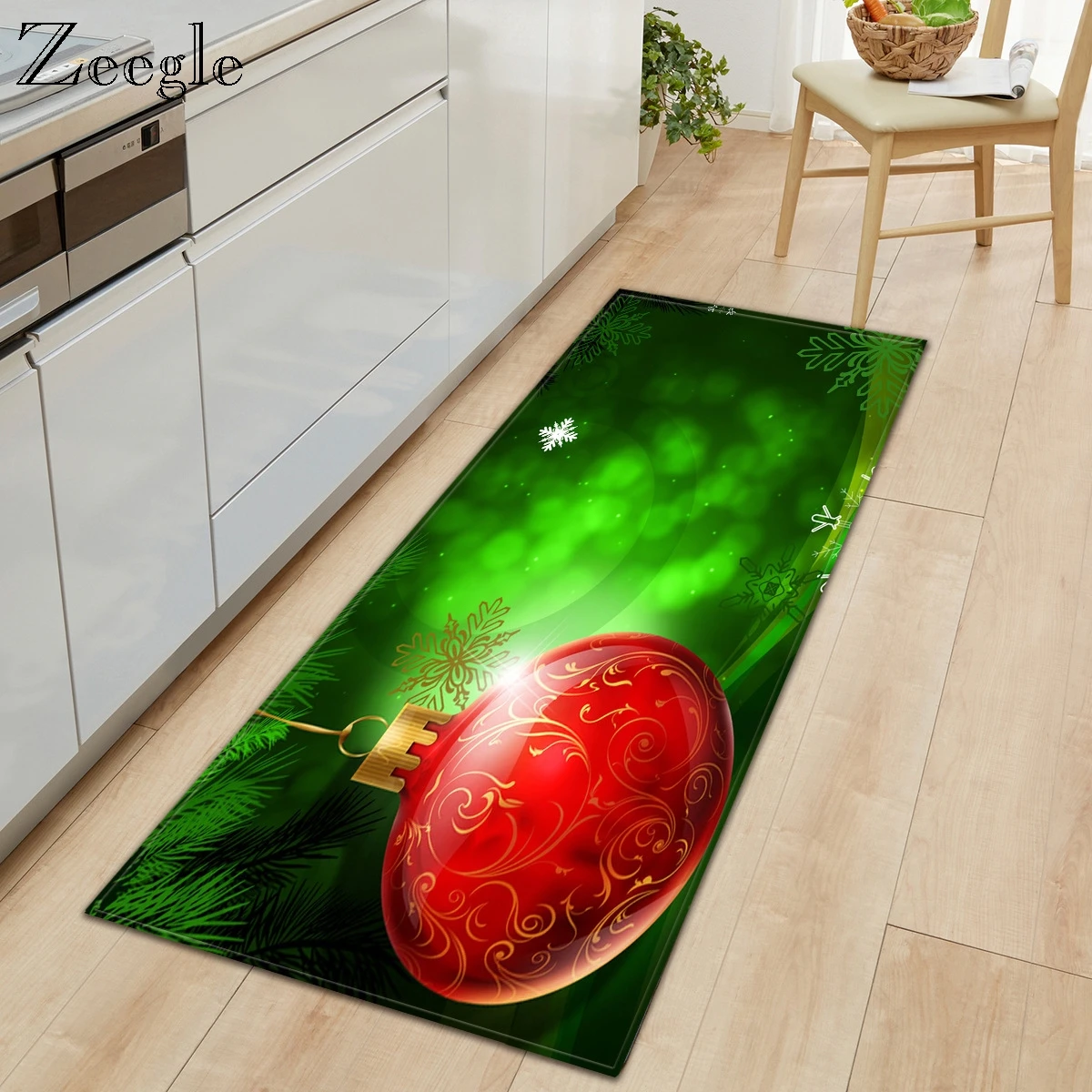 Zeegle Christmas Kitchen Mat Modern Area Rug Printed Entrance Doormat Anti-slip Doormat Bedroom Rug Soft Carpet for Living Room