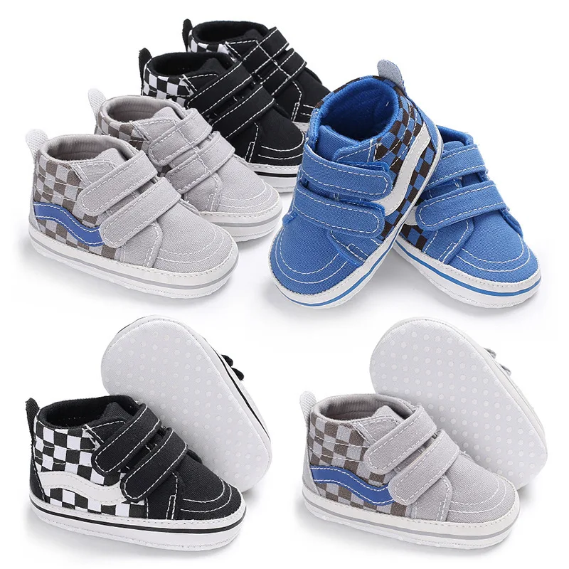 Милые Детские парусиновые клетчатые кроссовки для маленьких мальчиков и девочек; мягкая подошва; обувь для первых походов; нескользящая красивая обувь для детей от 0 до 18 месяцев