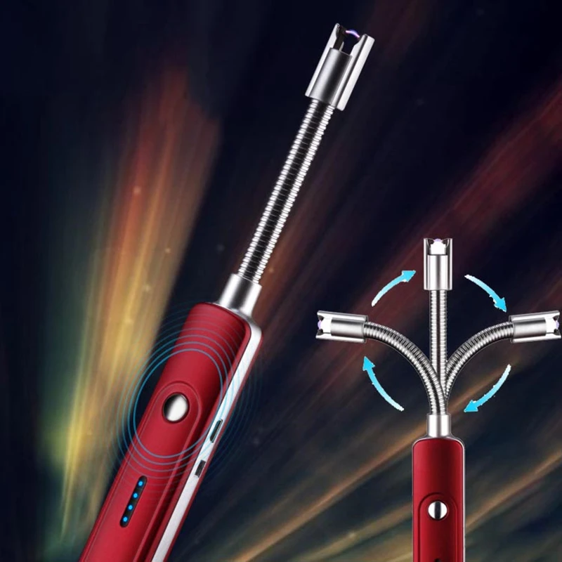  360 Flexible Neck Usb Electronic Lighter Long BBQ Plasma Arc Lighter Flameless Windproof Metal Torc