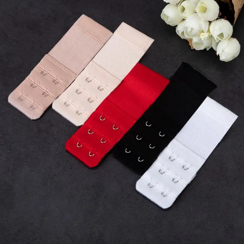 White & Skin Color & Apricot & Black Elastic 3 Rows 4 Buttons Underwear Buckles Bra Extender Hook for Women 