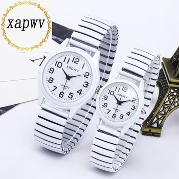 

Men's Couple Wrist Watches Stainless Steel Band Black/White Lovers Quartz Wristwatch Elastic Strap Band Bracelet Watch C103