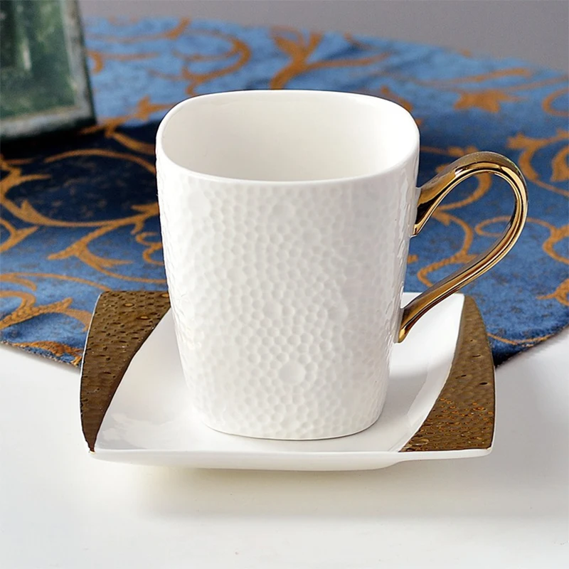 350 мл Jane's кофейная чашка позолоченная ручка керамическая фарфоровая кофейная чашка с блюдцем набор - Цвет: Золотой