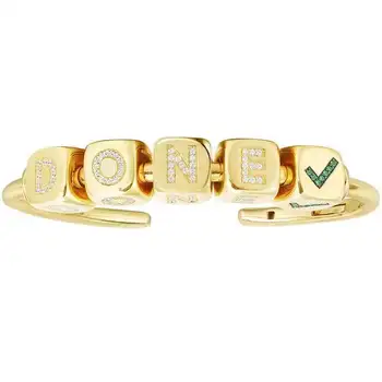 

S925 Pure Silver High End Micro Inlaid Crystal Dice Open Bracelet