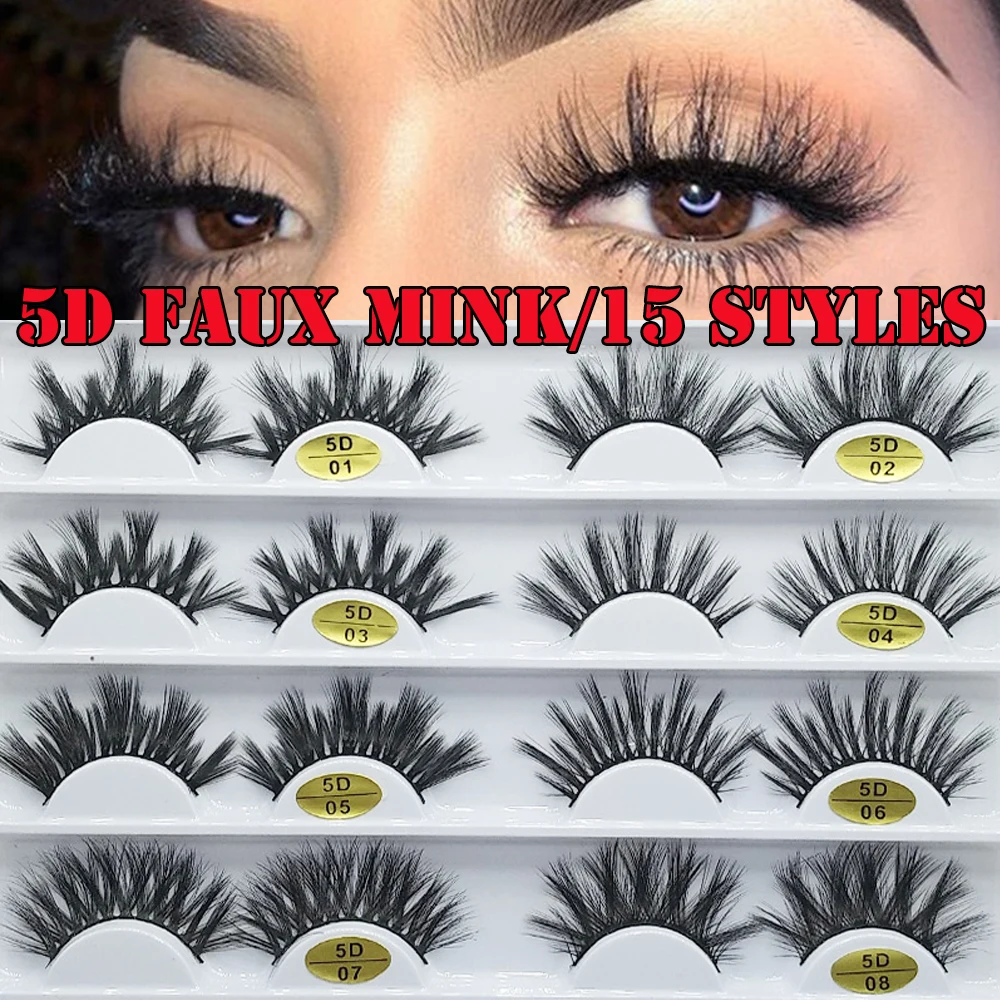

1 Pair 20mm 5D Faxu Mink False Eyelashes Criss-cross Long Fluffy Multi-layer Lashes Cruelty-free Beauty Makeup Tools Handmade