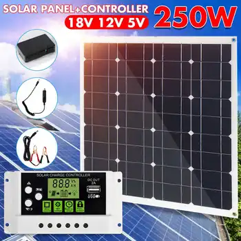 

LEORY 250W 18V Mono Solar Panel Dual USB 12V/5V DC Monocrystalline Flexible Solar Charger For Car RV Boat Battery Charger