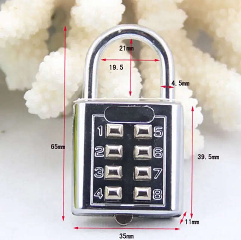 

6.5*3.5cm 4 Digit Push Button Combination Padlock Silver Number Luggage Travel Code Lock Travel Accessories