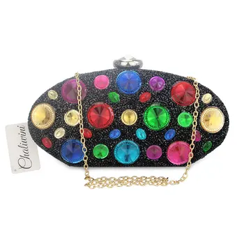 

Chaliwini Evening Bags Diamond Beaded Gem Stone Black Women's Purse Wedding Wallet for Women Shoulder Bags with Two Chain