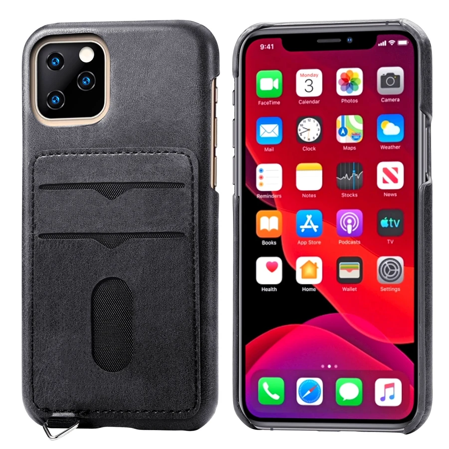 black 10 шт. для iPhone 11 Pro Max X XS MAX XR искусственная кожа матовая поверхность задняя крышка с 2 слотами для карт модные телефонные шкафы - Цвет: black