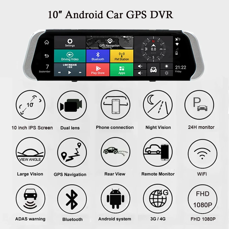 Anfilite 1" Android Автомобильный видеорегистратор gps навигация с парковочным монитором 1080P зеркало заднего вида ADAS Dash Cam камера видео рекордер