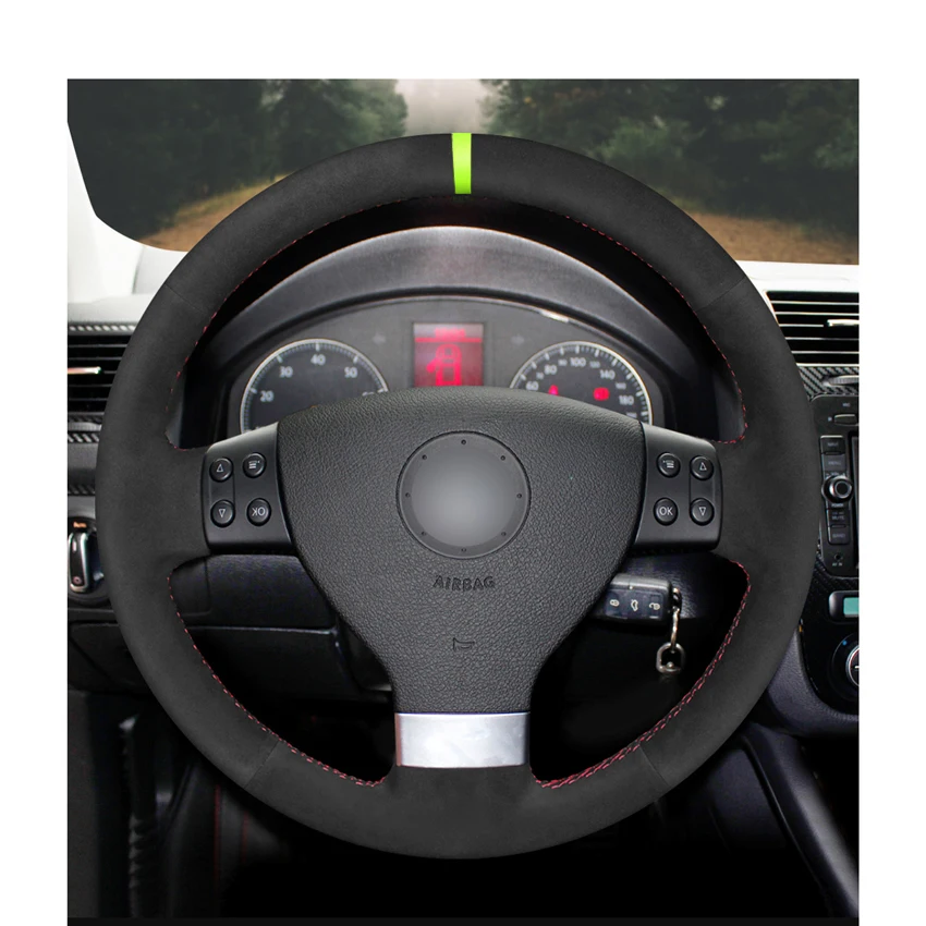 Hand-stitched-Black-Suede-Car-Steering-Wheel-Cover-for-Volkswagen-Golf-5-2005-2009-Passat-B6-2