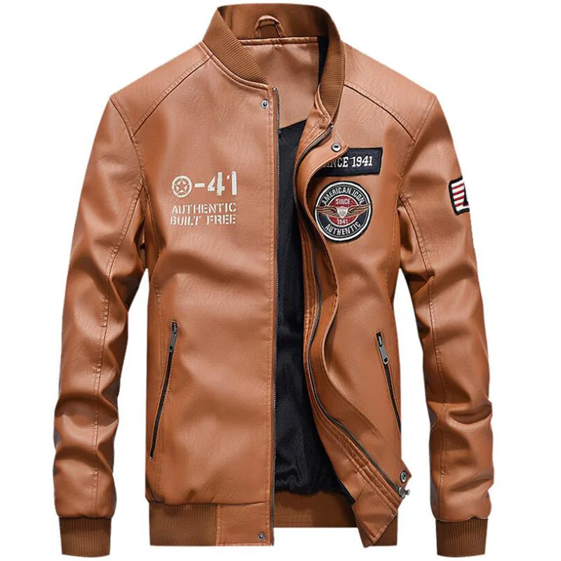 Leather Jacket Men Casual Fleece Thicken Faux Leather Coats College Basebal Moto Biker Bomber Jackets jaqueta de couro masculino tall leather jacket Casual Faux Leather