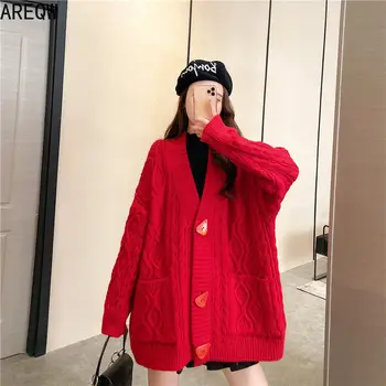 

2020 New Spring and Autumn Women's Coat Sweater Loose Lazy Cardigan Long Coarse Candy Color Sweater